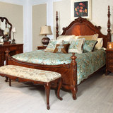 美式家具卧室套装实木双人床1.8米欧式复古雕花柱子床公主床 特价