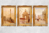 欧式油画挂画客厅组合画三联手绘装饰画有框画巴黎街景三拼画605
