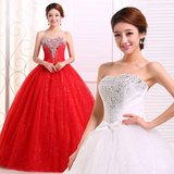 新款抹胸婚纱礼服2016韩式新娘修身齐地大码蕾丝新娘红色婚纱夏季