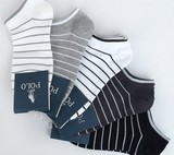 全棉纯棉袜子外贸原单品牌POLO保罗条纹男船袜短袜433957