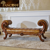 梵可可 美式天然真皮实木床尾凳 换鞋凳 欧式床位边凳长凳沙发凳