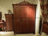 美式卧室家具 实木储物柜 雕刻1.6米三门衣柜 红椿木储物衣柜B8