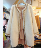 韩国代购2015秋装韩版女装长袖大码中长款钉珠羊绒毛呢外套大衣女