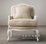 美式单人沙发椅 法式仿古白做旧休闲椅子 简约欧式样板房实木家具