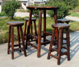 碳化实木酒吧桌椅/咖啡桌椅/1桌4凳/高脚圆桌/高脚椅