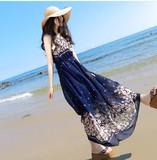 香港IT代购夏季波西米亚海边度假沙滩长裙韩版修身显瘦雪纺连衣裙