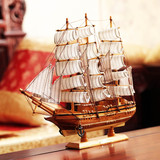 地中海实木帆船模型摆设家居装饰品45CM帆船模型一帆风顺开运摆件