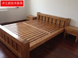 老榆木简约现代中式实木床1.8米双人床原木色婚床平板床纯实木床