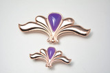 整套衣柜装饰五金拉手欧式玫瑰金拉手扇形花朵紫色琥珀玉石拉手