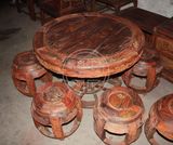 红木家具/红酸枝如意鼓凳圆桌餐桌/1米/7件套鼓桌/无拼接/半成品