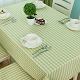 欧式田园绿色小格子布艺桌布现代简约棉麻风格防水长方形餐桌布