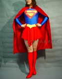 万圣节表演服装 cosplay用具 儿童成人红蓝莱卡女超人紧身衣