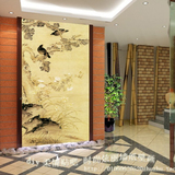 RQ国画花鸟中式古典茶楼大型壁画客厅壁纸玄关过道走廊墙纸无缝布