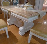 高档进口红龙大理石餐台白色欧式实木长方餐桌椅组合橡木烤漆8816