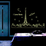 超大卧室我爱巴黎铁塔夜景夜光贴荧光贴书房客厅装饰墙贴特价包邮
