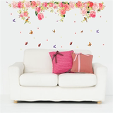 粉色玫瑰花卉浪漫风景墙贴画家装饰卧室电视背景墙贴纸室内墙壁