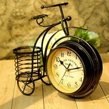小三轮自行车铁艺钟表静音装饰台钟田园座钟时钟创意欧式石英客厅