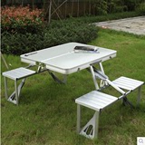 加厚野餐桌椅 便携式铝合金折叠桌椅 手提箱式连体桌椅 宣传桌子