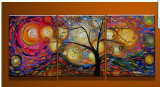 无框画装饰画手绘油画客厅壁画卧室挂画 抽象发财树三联古典艺术