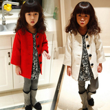 2015春款韩版童装女童玫瑰纽扣中长款呢子时尚大衣长袖外套尼大衣