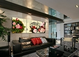 客厅餐厅卧室装饰无框三联画现代花开富贵牡丹四联花卉墙挂壁画