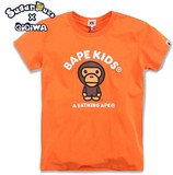 【R菲家】齐齐蛙童装夏装猿人头BAPE橙色短袖纯棉T恤套头