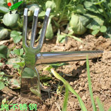 庭院种菜种花不锈钢两用锄头 钉耙锄铲子户外园艺园林工具 包邮