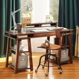 loft复古实木电脑桌北欧书桌书架写字桌简约现代创意书桌办公桌子