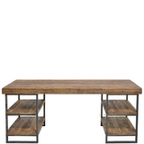 简约家具电脑桌书桌书架组合 美式实木铁艺卧室宜家办公桌