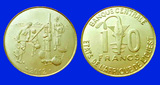 科特迪瓦2012年10法郎铜币-全新！
