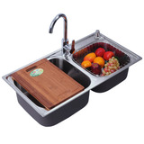 厨盆水槽拉丝双槽 2个 附带其它配件 附带沥水篮 不锈钢水槽套餐