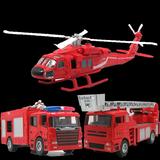 包邮华一1:64 合金声光版 救援直升机 消防车飞机模型 惯性车玩具