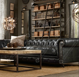 进口意大利蜡变皮纯正美式欧式法式高档三人沙发复古外贸组合家具