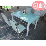 钢化玻璃餐桌椅组合大理石非伸缩不锈钢餐桌现代简约长方形餐台