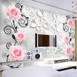 客厅卧室电视背景墙壁纸 温馨浪漫欧式大型壁画 3D立体玫瑰花蝴蝶
