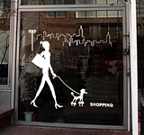 包邮时尚贵妇服装店铺橱窗贴画玻璃门贴宠物店鞋包装饰墙贴纸遛狗