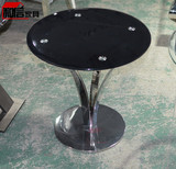 不锈钢洽谈桌 简约现代钢化玻璃圆形餐桌时尚小圆桌咖啡桌子定做