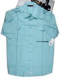 代购正品 大码ROCAWEAR 纯棉蓝色口袋双层肩章短袖衬衫胸围130
