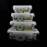 韩国进口 白玉兰花 耐热玻璃保鲜盒饭盒微波炉保鲜碗 长方形 4号