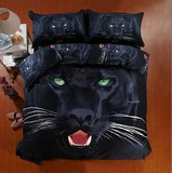 包邮油画3D活性动物老虎狮豹子大象马印花全棉床上用品四件套黑豹