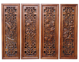 明清古典东阳木雕挂件 香樟木雕刻梅兰竹菊四条屏中式客厅挂画