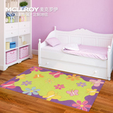 麦克罗伊羊毛儿童房女孩房手工定制绿色公主粉蝴蝶 卧室床边地毯