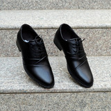 春秋季韩版新款皮鞋男士英伦时尚黑色尖头中跟拼接上班工作鞋包邮