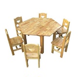 特价学习桌宝宝桌椅六人桌椅幼儿园专用桌椅原木六边形桌写字桌