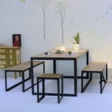 美式乡村铁艺实木餐桌组合件套 咖啡厅功夫小茶几复古伸缩桌椅子
