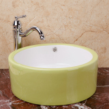 陶瓷艺术盆 洗脸洗手台上盆 加厚双色釉面盆（绿白）广东品牌包邮