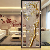 艺术玻璃 现代中式 客厅屏风 玄关隔断 透明 雕刻 金箔 岭南风情