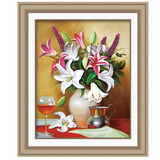 特价3D 十字绣 百合花朵客厅卧室走廊玄关餐厅小画小幅花瓶新款