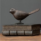 美式乡村作旧 树脂创意工艺品客厅摆件书架摆设 鸟和书本棕白两色