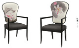新中式实木布艺餐椅 复古扶手椅创意家具 酒店餐厅个性红莲休闲椅